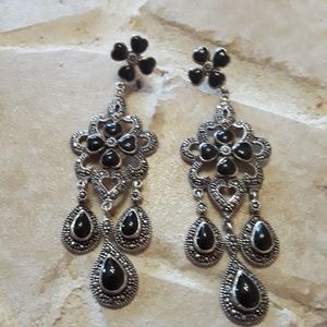 Sterling, marcasite and onyx earrings